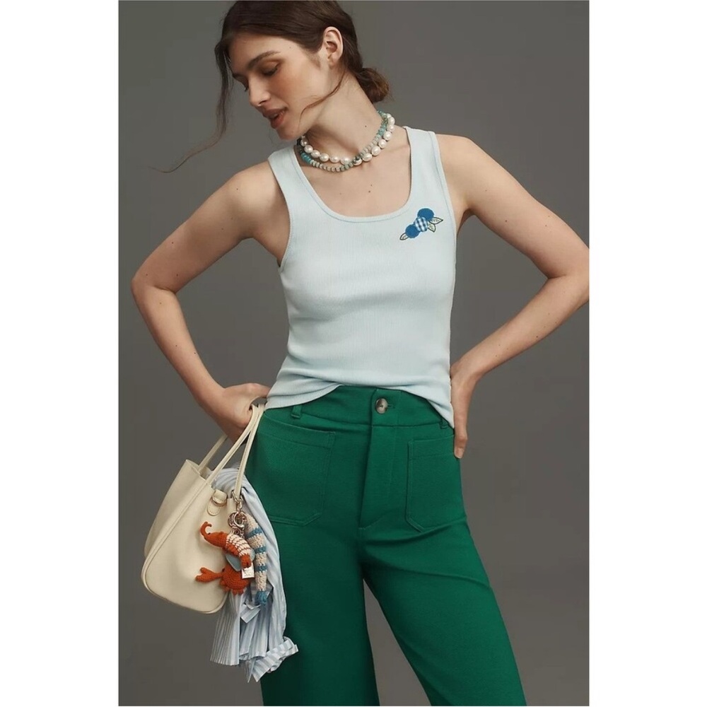 NWOT Anthropologie Embroidered Blueberry Ribbed Tank Top